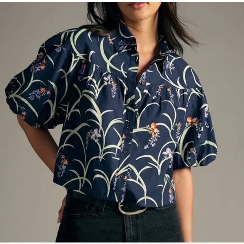Maeve The Zoey Midnight Blue Botanical Blouse